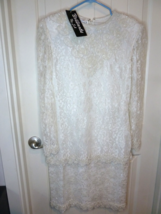 Brilliante Off White Beaded Long Sleeved Dress Wedding Sequins faux pear... - $66.32