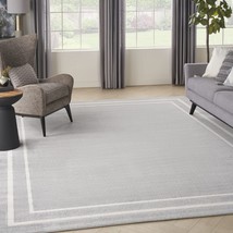 Nourison Essentials Indoor/Outdoor Grey/Ivory 10&#39; x 14&#39; Area -Rug Easy -Cleaning - £192.98 GBP