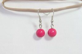 Earrings (New) Bright Pink Beads - 3/8&quot; Round - 1.25&quot; Drop - £3.47 GBP