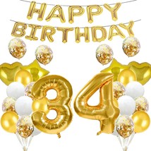 34Th Birthday Balloon 34Th Birthday Decorations Gold 34 Balloons Happy 34Th Birt - £19.41 GBP