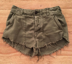 Free People  Army Green Raw Hem Distressed Shorts Button Fly High Rise S... - $27.20