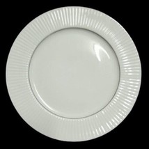 Gibson Designs BLACK TIE 4-Dinner Plates 10 1/4&quot; D Silver Trim Ribbed White - £46.80 GBP