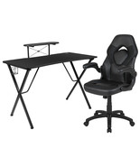 Black Gaming Desk and Black Racing Chair Set Cup Holder Headphone Hook S... - $506.03 CAD