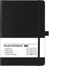 Ruled Notebook/Journal - Classic Lined Journal/Notebook, 5.7&quot; x 8.4&quot; (Black) - £10.82 GBP