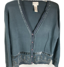 VTG Koret Embroidered Sweater Cardigan Velvet ribbon trim cottagecore S ... - £21.08 GBP