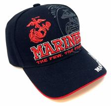 United States Marine Corps Black &amp; Red 3D Text Logo Adjustable Hat - £17.01 GBP