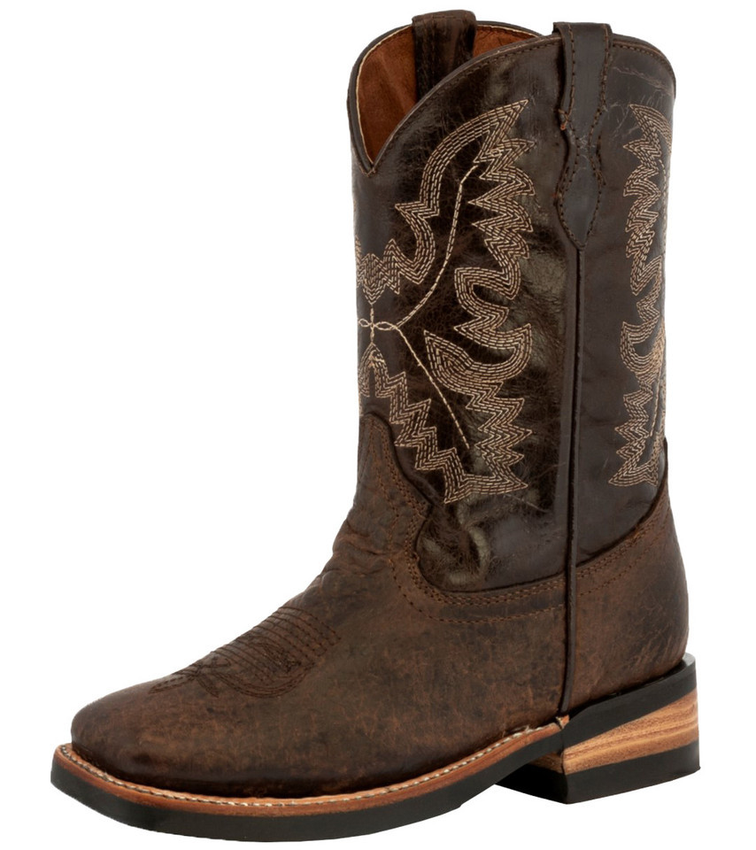 Kids Toddler Genuine Leather Cowboy Boots Brown Square Toe Botas Youth S... - $54.44