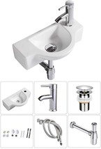 Bathroom Ceramic Washbasin And Faucet Combo White, Sink With Faucet &amp; Drain - £110.34 GBP