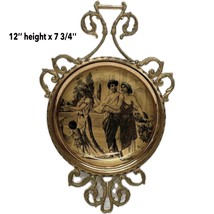 Vintage Caesar Ceramiche Florentine Italy Brass Wall Dish Renaissance Scene - $29.67