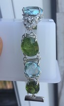 Huge VS 75 ct sky blue aquamarine, peridot, Diamond, 14k gold bracelet b... - £11,873.60 GBP