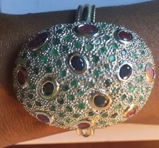 Custom designer Huge 15 cts+ ruby emerald sapphire Silver Cuff bangle br... - £1,582.71 GBP