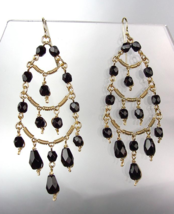 GORGEOUS Black Onyx Crystal Beads Gold Chandelier Dangle Peruvian Earrings - £17.48 GBP