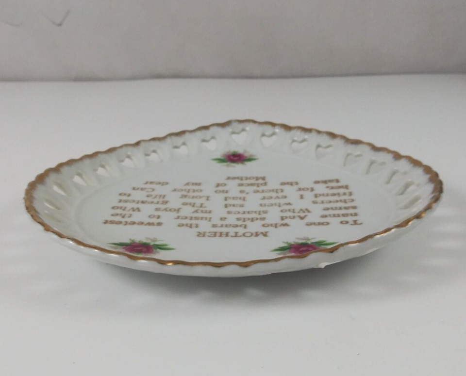 Vintage Norcrest Mother Poem Heart 7" Gold Trim Decorative Plate Japan Item image 5