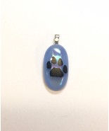 Paw Print on Rainbow Dichroic and Light Blue Fused Glass Pendant with Ne... - £14.15 GBP