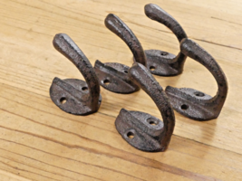 5 Small Rustic Coat Hooks Cast Iron Wall Mount Hat Hook Towel Dog Leash ... - $14.99