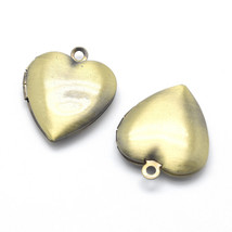 Heart Locket Pendants Brass Antiqued Bronze Brushed Finish Photo Lockets Set 2pc - £7.75 GBP