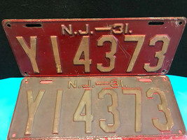 Vtg Metal NJ Y14373 Automobile/Automotive License Plate 1931 Red/White - £158.45 GBP