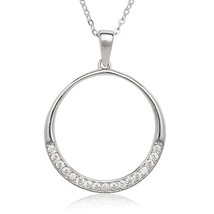 Sterling Silver Open Circle with Half CZ Pendant - £32.65 GBP