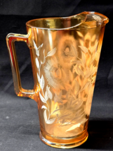 Vintage JEANNETTE 48 Ounce Pitcher Carnival COSMOS Pattern - White On Marigold - $23.74