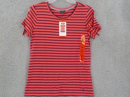 Nautica Womens 100% Cotton Shirt Sz M Melonberry Stripes Red Navy Tie Sleeve Nwd - £7.89 GBP