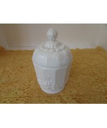 WESTMORELAND WHITE MILK GLASS COVERED COMPOTE PANELLED GRAPES &amp; LEAVES 6... - $24.70