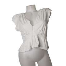 We The Free Womens White Cropped Deep V Neck Peplum Top Shirt Size Large - $24.75
