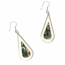 Global Crafts Handcrafted Taxco Alpaca Silver &amp; Abalone Teardrop Earrings, Mothe - £21.68 GBP+