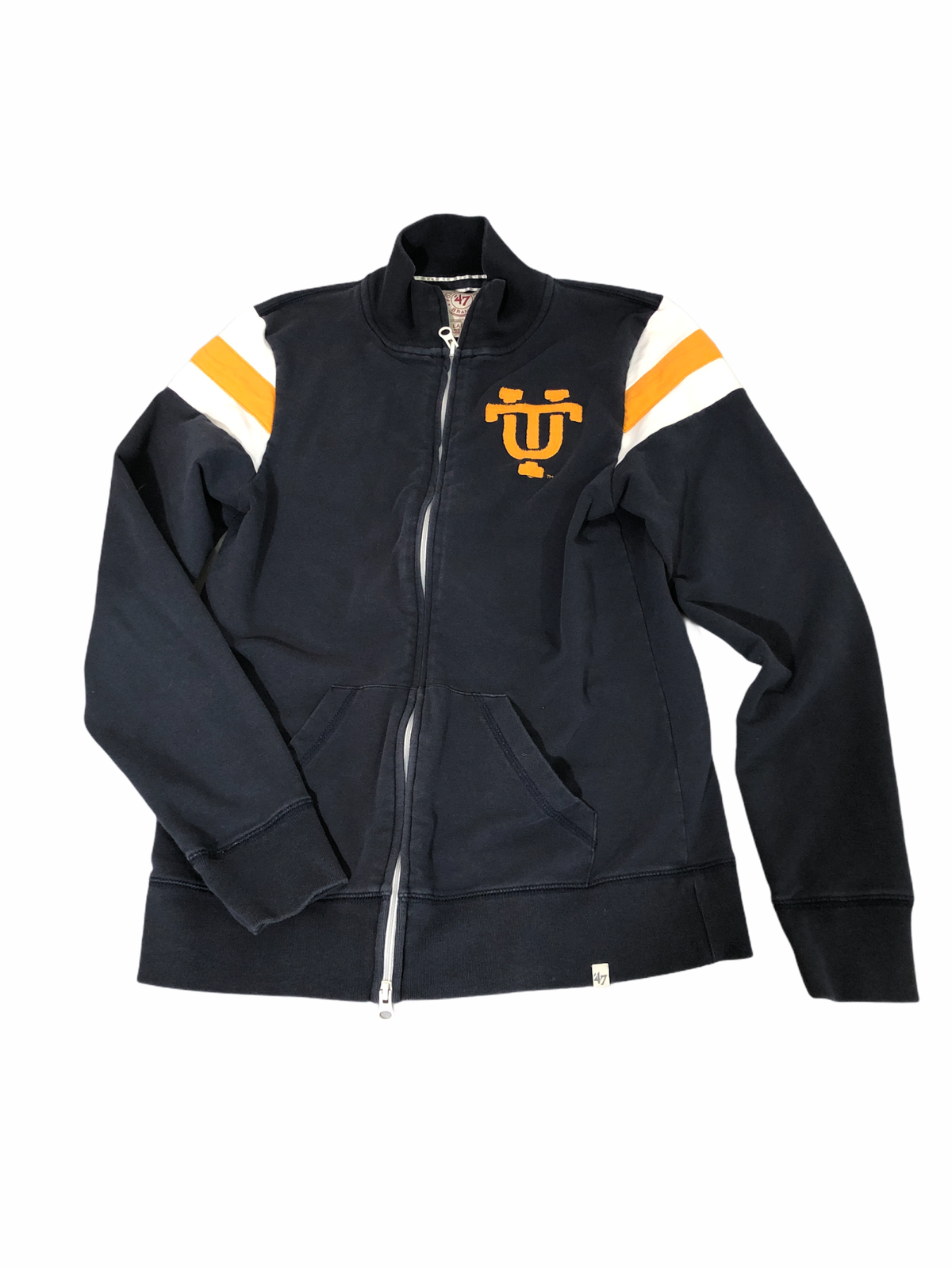 Forty Seven Brand Jacket Hoodie Full Zipper Navy Blue Orange UT Youth Large - $16.40