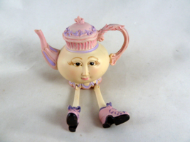 Collections Etc Tea Party Anthropomorphic Resin Shelf Sitter Pink Teapot... - £13.62 GBP