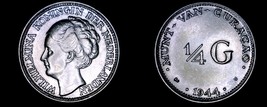 1944-D Curacao 1/4 Gulden World Silver Coin - Wilhelmina I - £15.97 GBP