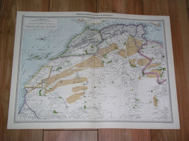 1908 Antique Map Of Northwestern Africa Morocco Algeria Tunisia Sahara Canary - £21.97 GBP
