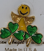 Irish Smily Face Shamrock Angel On My Shoulder vintage  tack pin St Patr... - £7.91 GBP