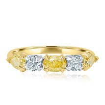 1.43 Carat 5 Stone Alternating Diamond Wedding Band 18k Yellow Gold - £2,197.28 GBP