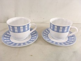 Martha Stewart Everyday Blue White Garden Trellis France Saucer Coffee Tea Cups - £7.93 GBP