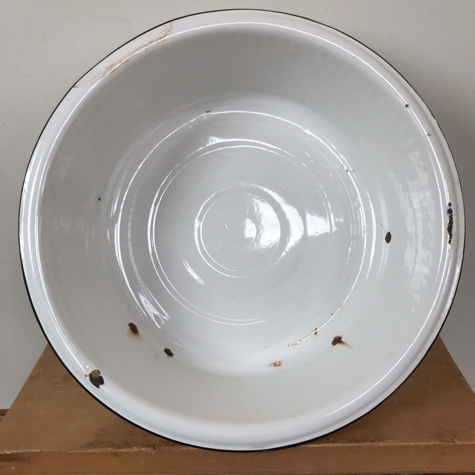 Primary image for Vintage Antique Large 16.25” White Enamel Enamelware Wash Kitchen Basin Bowl