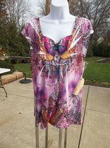 Nwt Oneworld Pink Butterfly Print Top Xl - £12.29 GBP