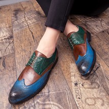 Misalwa Full Brogue Men Casual Dress Shoes Blue Patchwork CONTRAST Color Oxford  - £58.47 GBP