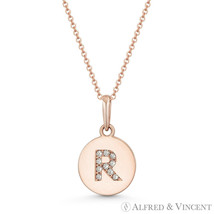 Initial Letter &quot;R&quot; CZ Crystal 14k Rose Gold 15mmx9mm Round Disc Necklace Pendant - £61.83 GBP+