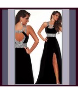 Black Sequined Strap and Sequined Empire Waist Fully Lined w/ Leg Split  - £139.02 GBP