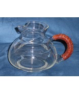 Vintage Clear Pitcher Wicker Handle Mid Century Modern Handmade Blown Glass   - $39.99