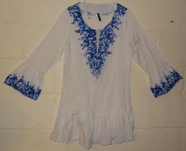 Ralph Lauren Peasant Blouse Shirt Top Size L White Blue Swirls - £30.28 GBP