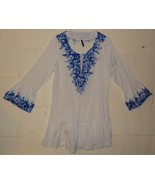 Ralph Lauren Peasant Blouse Shirt Top Size L White Blue Swirls - £29.79 GBP
