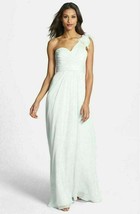 Amsale Illusion Shoulder Crinkled Silk Chiffon Dress Sz 6 Mint - £97.73 GBP