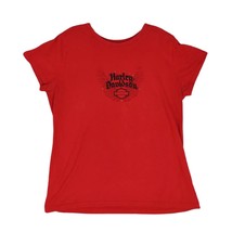 HARLEY-DAVIDSON Women&#39;s XL Red Fitted T-Shirt Embroidered Rhinestones Lo... - £19.79 GBP