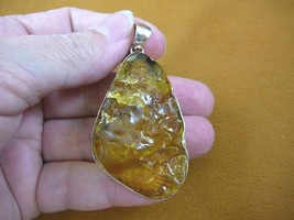 (P70-11) 13.9 grams Golden BALTIC Amber teardrop .925 Sterling Silver pendant - £136.66 GBP