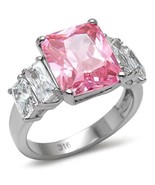Pink Ice Princess Cut CZ Cocktail Ring October Birthstone Stainless Stee... - $28.59 CAD