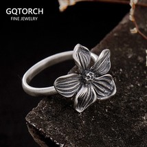 Real Solid Color 990 Sterling Silver Cherry Blossoms Ring for Women Open Vintage - £20.81 GBP