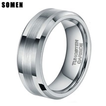8mm Mens Brushed Silver Color Tungsten Carbide Ring Wedding Bands Polished Engag - £18.55 GBP