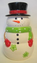 Large Snowman Cookie Jar Ceramic Top Hat Scarf Mittens 10 to 11 Inches Tall - £27.41 GBP