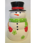Large Snowman Cookie Jar Ceramic Top Hat Scarf Mittens 10 to 11 Inches Tall - £27.96 GBP